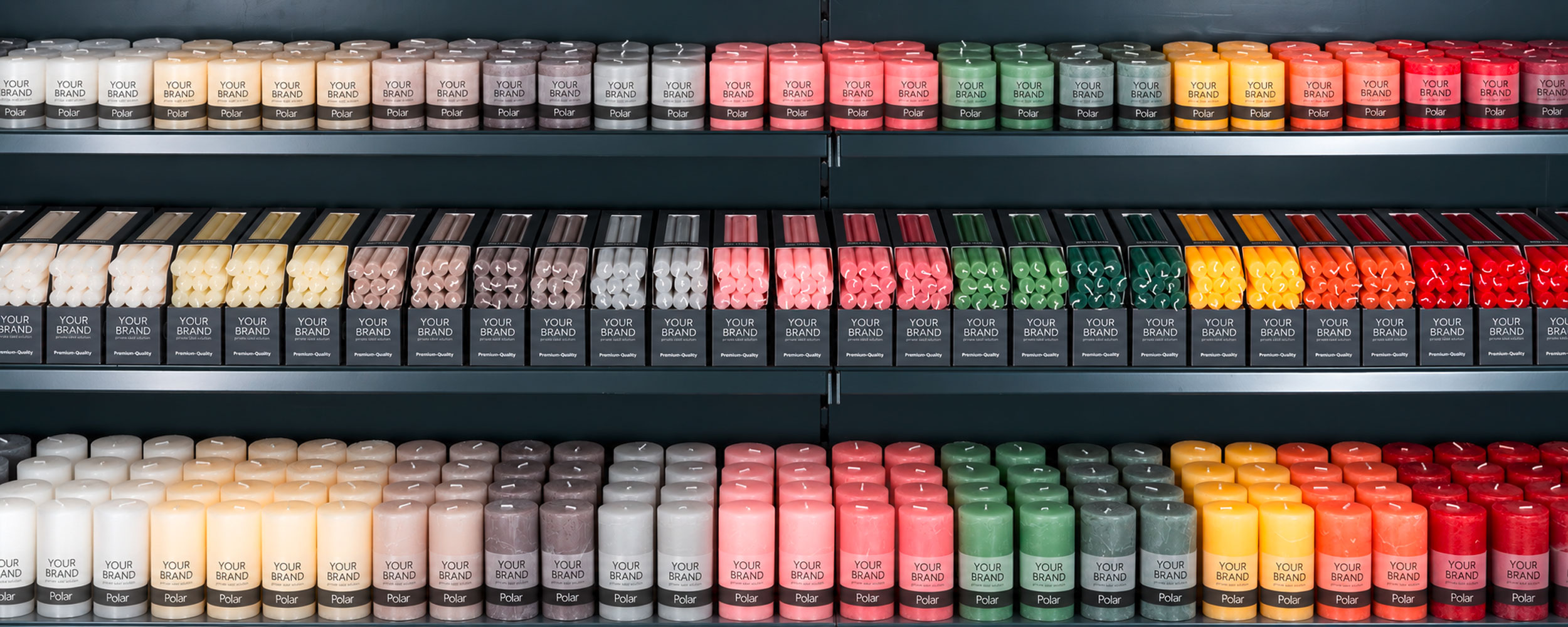 Private label candles in a wide range of colors, AI generated