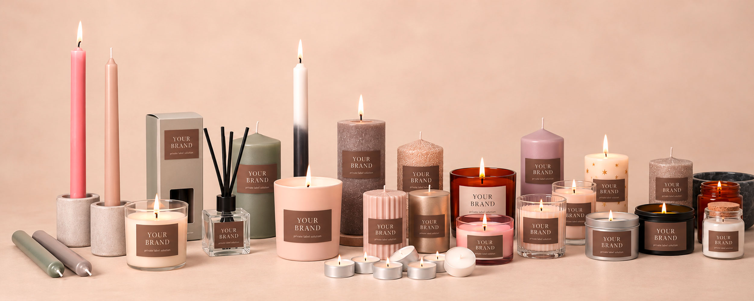 Diverse private label candle assortment, AI Generated