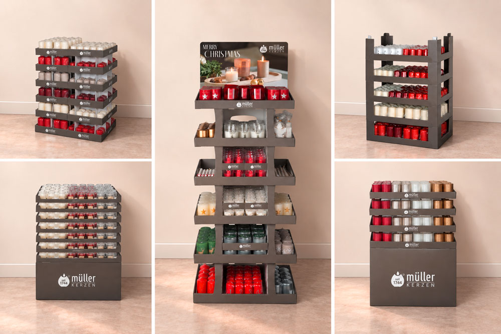 Müller candle displays for retail