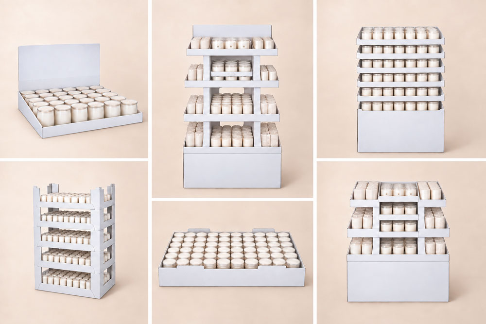 Candle POS display mock-ups, AI
